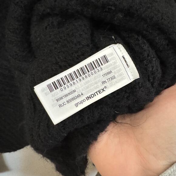 ZARA Soft Knit Sweater Black Funnel Neck Size medium Cropped flare sleeve - Picture 5 of 7